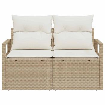 2-Sitzer Garten-Sofa mit Stauraum und Kissen Beige Poly Rattan
