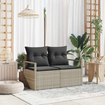 ARDEBO.de - 2-Sitzer Garten Sofa mit Stauraum und Kissen Grau Poly Rattan