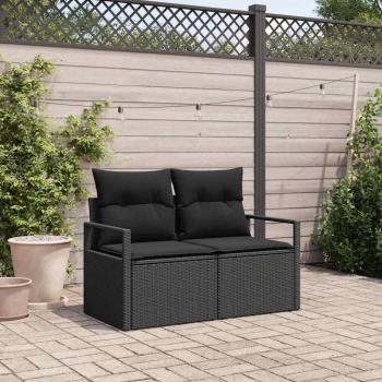 ARDEBO.de - 2-Sitzer Gartensofa mit Stauraum und Kissen Schwarz Poly Rattan