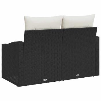 2-Sitzer Garten Sofa mit Kissen Schwarz Poly Rattan