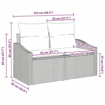 2-Sitzer Garten Sofa mit Kissen Braun Poly Rattan
