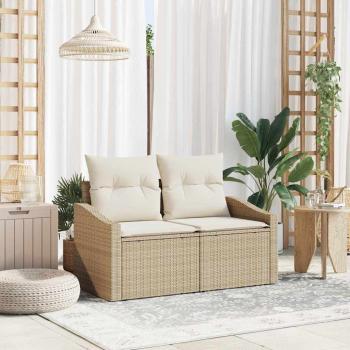ARDEBO.de - 2-Sitzer Gartensofa mit Kissen Beige Poly Rattan