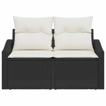 2-Sitzer Gartenbank mit Stauraum und Kissen Schwarz Poly Rattan
