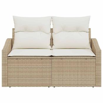 2-Sitzer Garten-Sofa mit Stauraum & Kissen Beige Poly Rattan