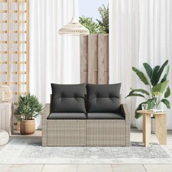 ARDEBO.de - 2-Sitzersofa für den Garten mit Stauraum und Kissen Grau Poly-Rattan