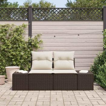 2-Sitzer Gartensofa mit Kissen Braun Poly-Rattan