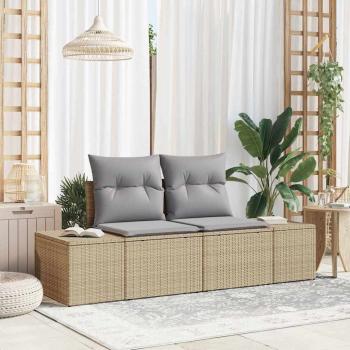 ARDEBO.de - 2-Sitzer Garten-Sofa mit Kissen Beige Poly-Rattan