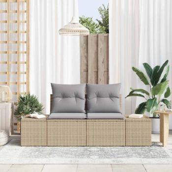 2-Sitzer Garten-Sofa mit Kissen Beige Poly-Rattan