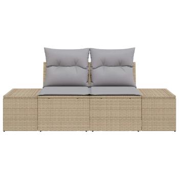 2-Sitzer Garten-Sofa mit Kissen Beige Poly-Rattan
