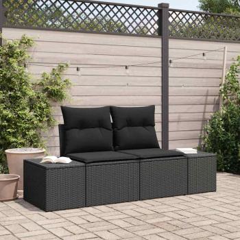 ARDEBO.de - 2-Sitzer Gartensofa mit Kissen Schwarz Poly Rattan
