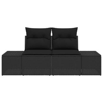 2-Sitzer Gartensofa mit Kissen Schwarz Poly Rattan