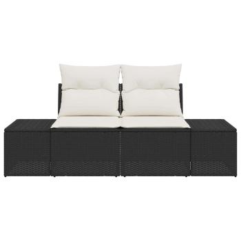 2-Sitzer Garten-Sofa mit Stauraum & Kissen Schwarz Poly Rattan