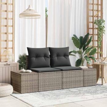 ARDEBO.de - 2-Sitzer Gartensofa mit Stauraum und Kissen Grau Poly Rattan