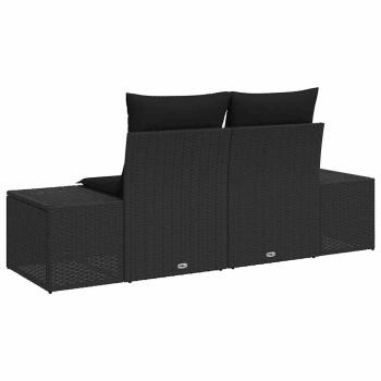 2-Sitzer Garten Sofa mit Stauraum & Kissen Schwarz Poly Rattan
