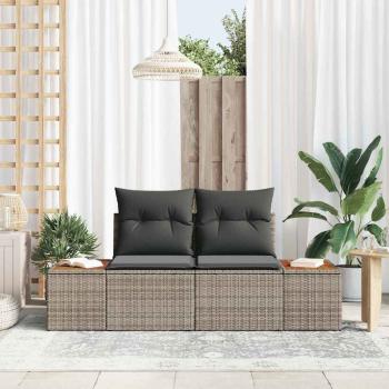 2-Sitzer Gartensofa mit Kissen Grau Poly Rattan