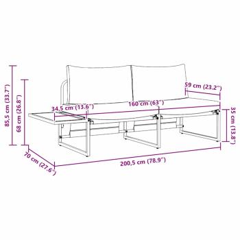 2-Sitzer Gartensofa mit hellgrauen Kissen