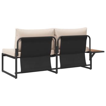 2-Sitzer Gartenbank mit taupefarbenen Kissen