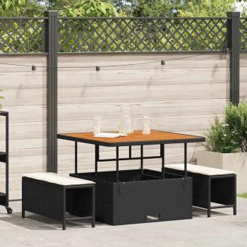 ARDEBO.de - 3-teiliges Garten-Essset mit Kissen Schwarz Poly Rattan Akazie
