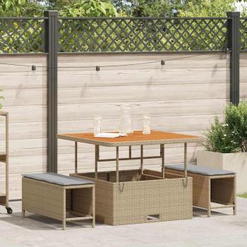 ARDEBO.de - 3-teiliges Garten-Esszimmer-Set mit Kissen Beige Poly Rattan Akazie