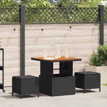 ARDEBO.de - 3-teiliges Garten-Dining-Set mit Kissen Schwarz Poly Rattan Akazie