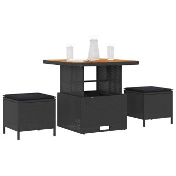 3-teiliges Garten-Dining-Set mit Kissen Schwarz Poly Rattan Akazie