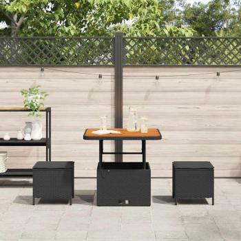 3-teiliges Garten-Dining-Set mit Kissen Schwarz Poly Rattan Akazie