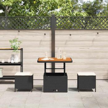 3-teilige Garten-Essgruppe mit Kissen Schwarz Poly Rattan Akazie