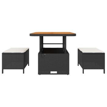 3-teilige Garten-Essgruppe mit Kissen Schwarz Poly Rattan Akazie