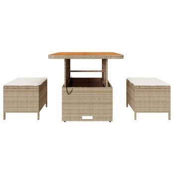 3-teiliges Garten Esstisch Set mit Kissen Beige Poly Rattan Akazie