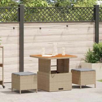 ARDEBO.de - 3-teilige Garten-Dining-Set mit Kissen Beige Poly Rattan Akazie