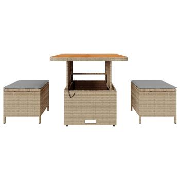 3-teilige Garten-Dining-Set mit Kissen Beige Poly Rattan Akazie