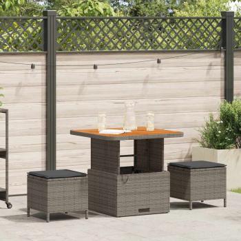 ARDEBO.de - 3-teiliges Garten-Esszimmer-Set mit Kissen Grau Poly-Rattan Akazie
