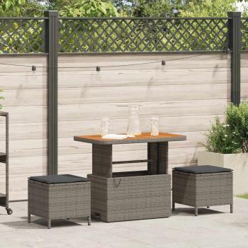 ARDEBO.de - 3-teilige Garten-Essgruppe mit Kissen Grau Poly Rattan Akazie