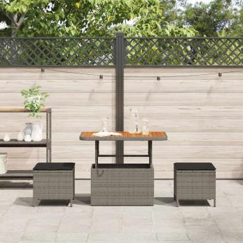 3-teilige Garten-Essgruppe mit Kissen Grau Poly Rattan Akazie