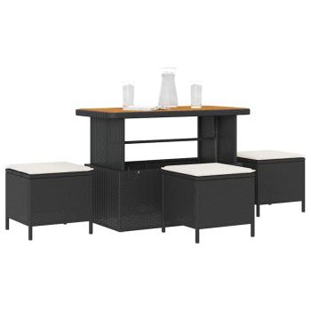4-teiliges Garten-Esszimmer-Set mit Kissen Schwarz Poly-Rattan Akazie
