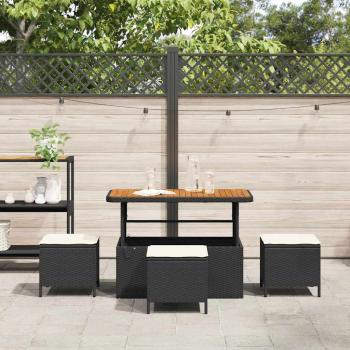 4-teiliges Garten-Esszimmer-Set mit Kissen Schwarz Poly-Rattan Akazie