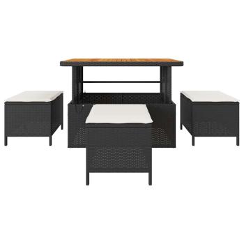 4-teiliges Garten-Esszimmer-Set mit Kissen Schwarz Poly-Rattan Akazie