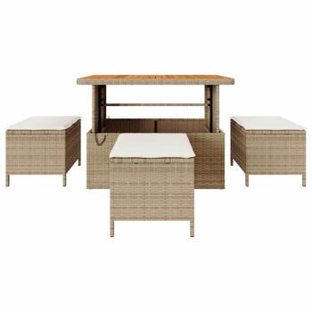 4-teiliges Garten-Esszimmer-Set mit Kissen Beige Poly Rattan Akazie