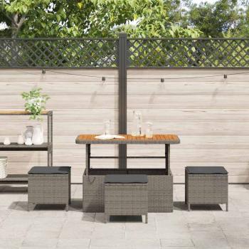4-teiliges Garten-Dining-Set mit Kissen Grau Poly-Rattan Akazie