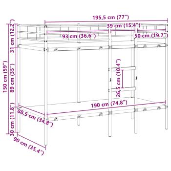 Etagenbett ohne Matratze Weiß 90x190 cm Stahl