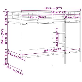 Etagenbett ohne Matratze Schwarz 100x190 cm Stahl