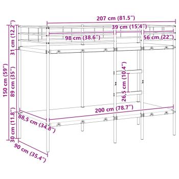 Etagenbett ohne Matratze Schwarz 90x200 cm Stahl