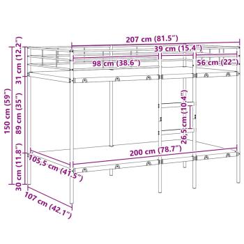 Etagenbett ohne Matratze Schwarz 107x203 cm Stahl