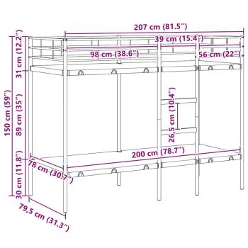 Etagenbett ohne Matratze Weiß 80x200 cm Stahl