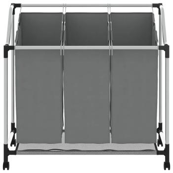 Wäschekorb mit Rollen 3 Fächer Grau