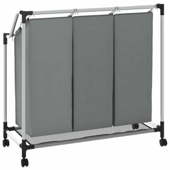 Wäschekorb mit Rollen 3 Fächer Grau