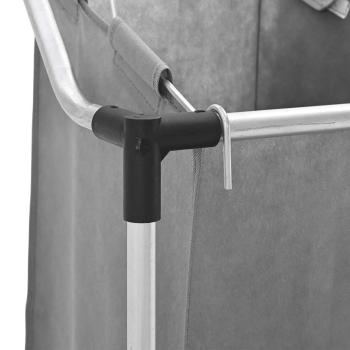 Wäschekorb mit Rollen 3 Fächer Grau