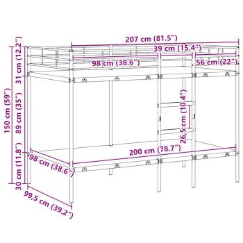 Etagenbett ohne Matratze Schwarz 100x200 cm Stahl
