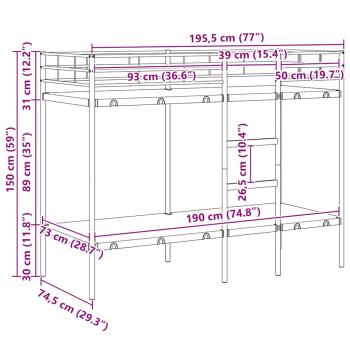 Etagenbett ohne Matratze Weiß 75x190 cm Stahl