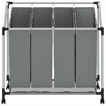 Wäschekorb mit Rollen 4 Fächer Grau